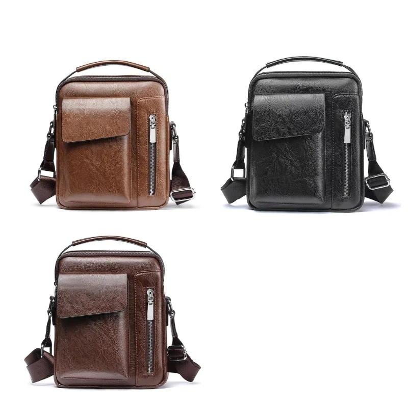 Stylish PU Leather Crossbody Shoulder Bag for Men with Multiple Pockets and Adjustable Strap Retro Small Bag