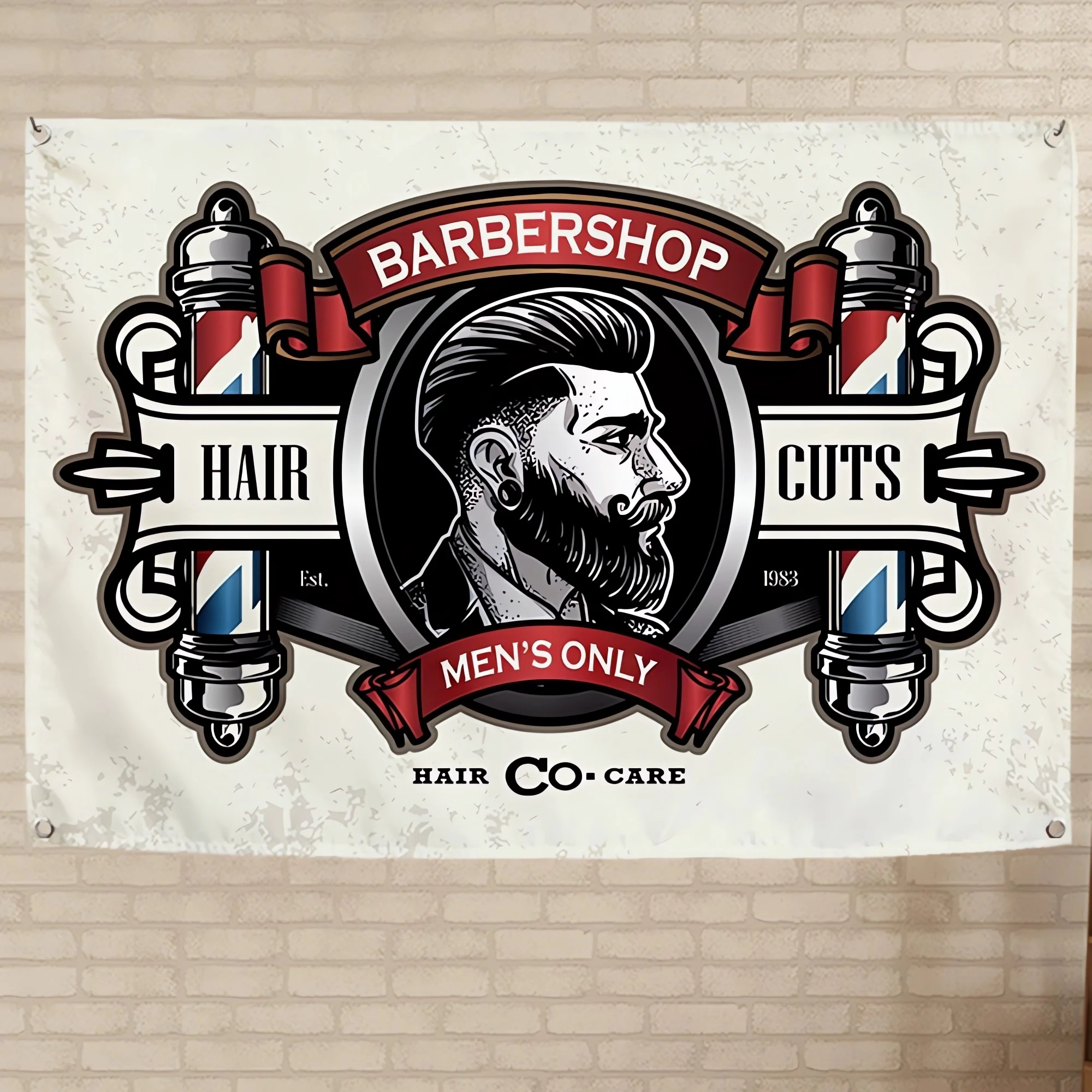 Haircuts & Shaves Posters And Prints Vintage Hair Salon Tattoo Flag Haircut Pos…