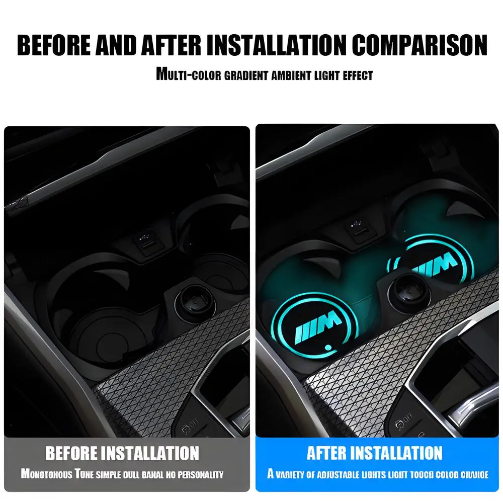 2PCS Luminous Car Coaster Water Cup Holder Pad Anti-slip Mat Auto Accessories For BMW M M3 M5 M6 E46 E90 E39 F10 F20 F30 G20 X5