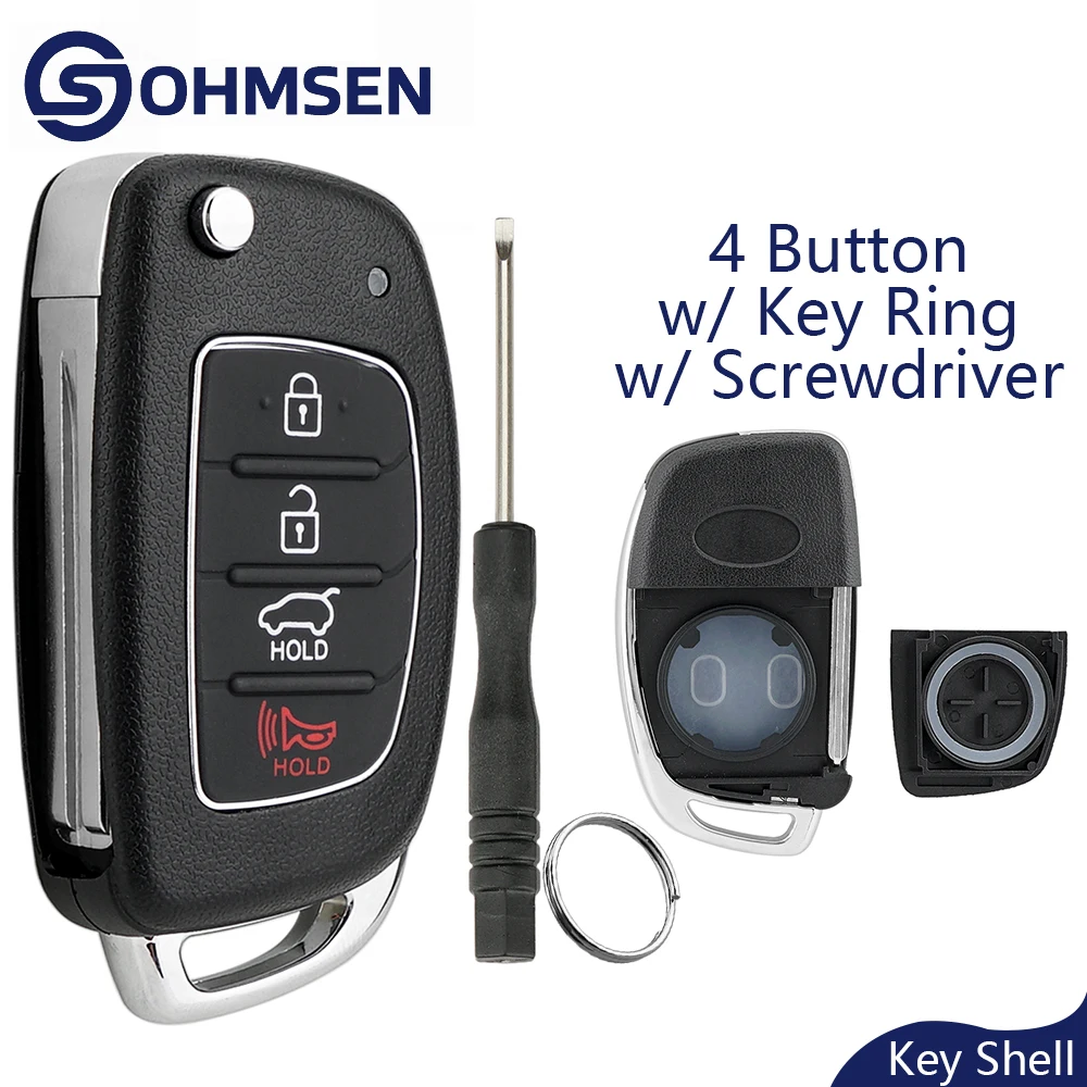 Per Hyundai Custodia portachiavi con chiave remota a 4 pulsanti + Pad in gomma + Flip Blade i10 i20 i30 i40 ix20 ix35