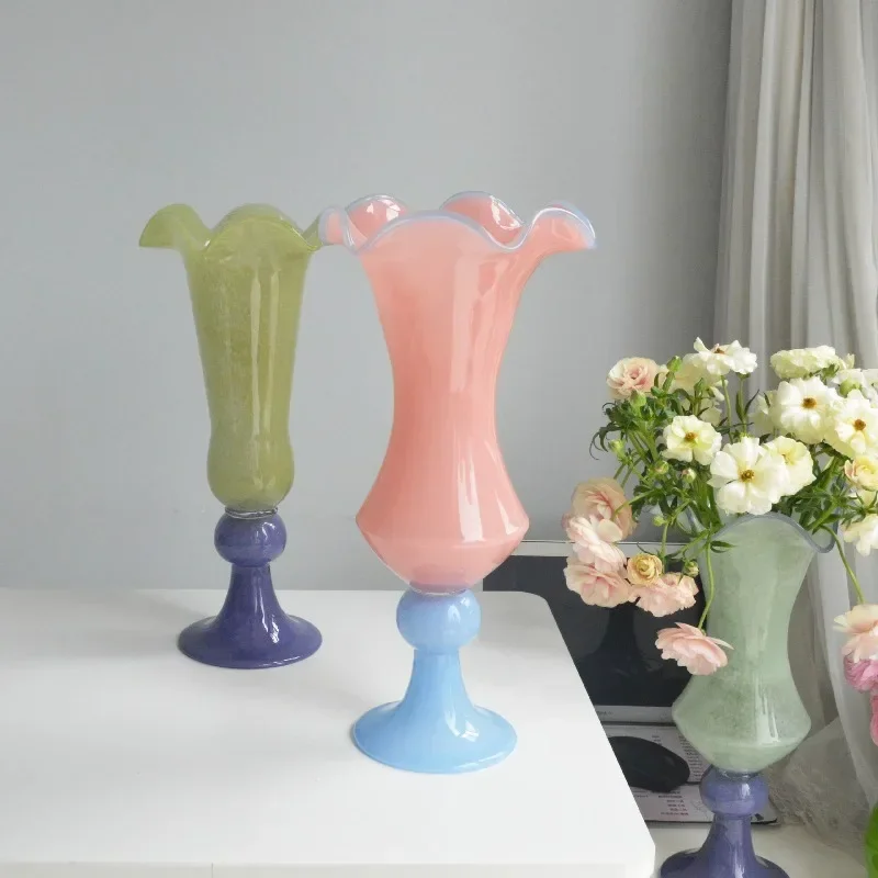 Retro style medieval French dining table vase handmade glazed high-footed flower ornament