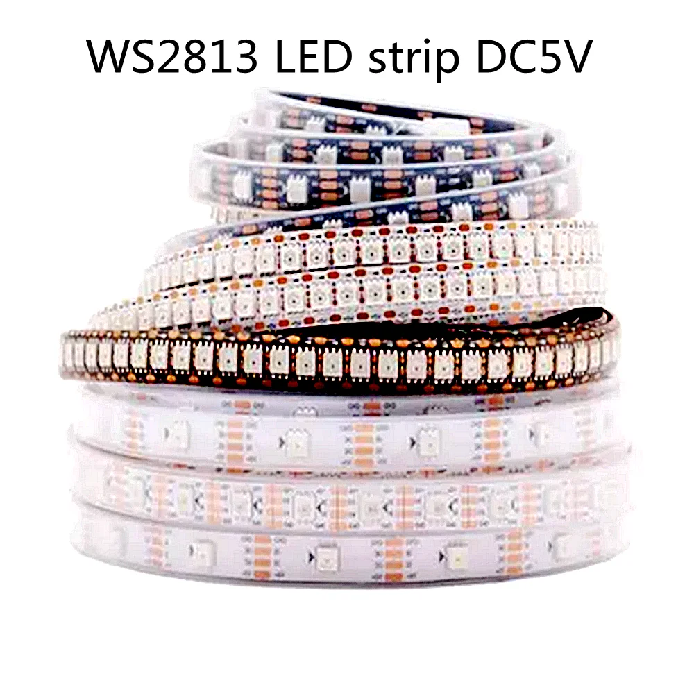 

WS2813RGB Светодиодная лента индивидуально адресуемая светодиодная лампа SMD5050 DC5V с двойным сигналом 1 м/5 м 30/60/144 светодиодная IP30/65/67 белая черная печатная плата
