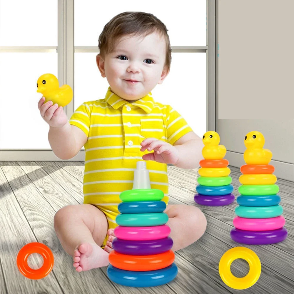 Puzzle dla niemowląt Rozwój Rainbow Stacking Tower Gry dla niemowląt w wieku 0-3 lat Dziecko Kolorowe kubki do układania w stosy Zabawka dla maluchów