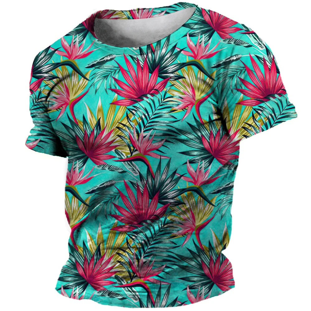 2024 Hawaiian Men's Short Sleeved T-shirt 3D Printed Maple Leaf Pattern Casual Daily Street Comfortable Oversized Top