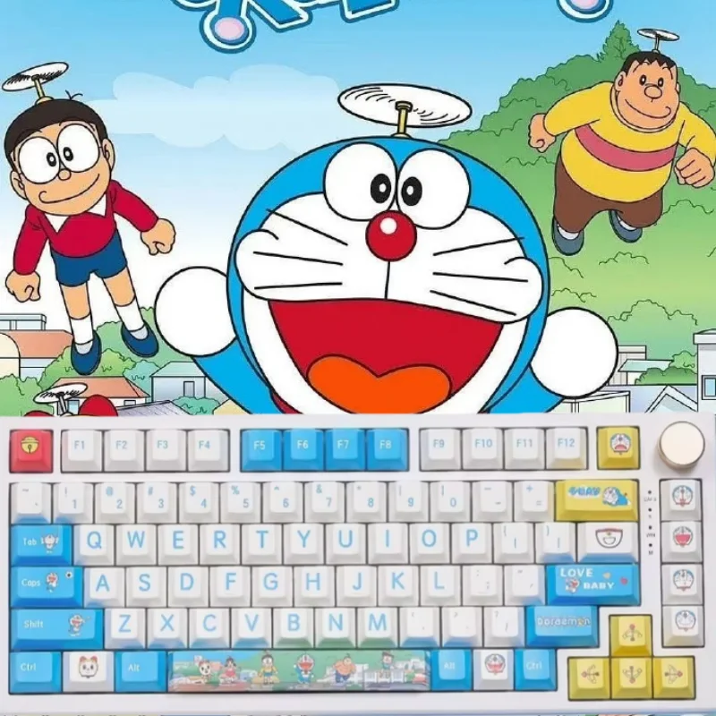 New Doraemon Themed Keycaps Anime 126 Keys Cherry Height Pbt Thermal Sublimation Mechanical Keyboard Blue Anime Game Keycaps