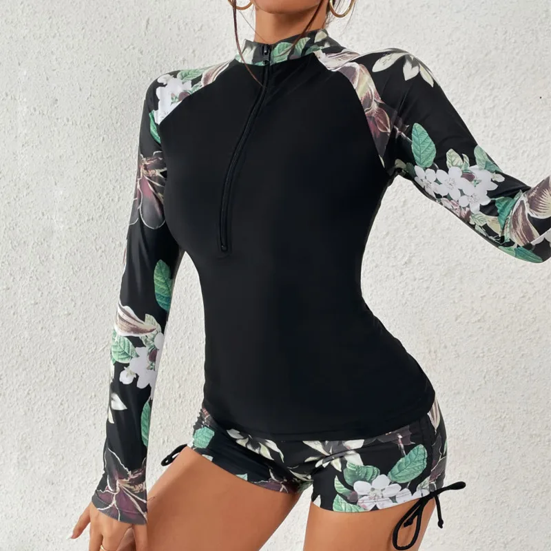 Female Swimsuit With Long Sleeves Swimwear Sports Surfing Tankini Set Beachwear Two-Piece Bathing Suits Pool Women Swimming Suit