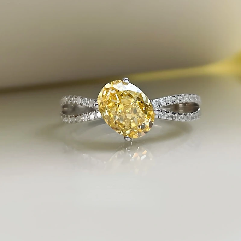 Karloch new 925 silver imported high carbon diamond 6 * 8 yellow diamond pink diamond ring is fashionable and versatile