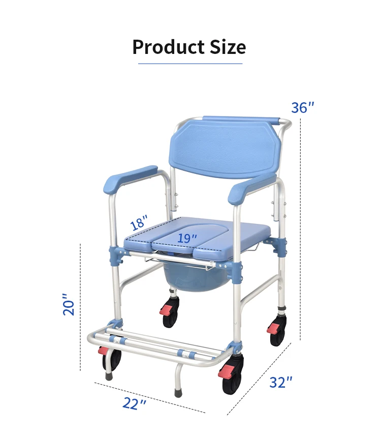 Lightweight Duty Rolling Bedside Commode Chair With Wheels Aluminum Mobile Toilet Chair U Shape Seat For Elderly Disabled view 2
