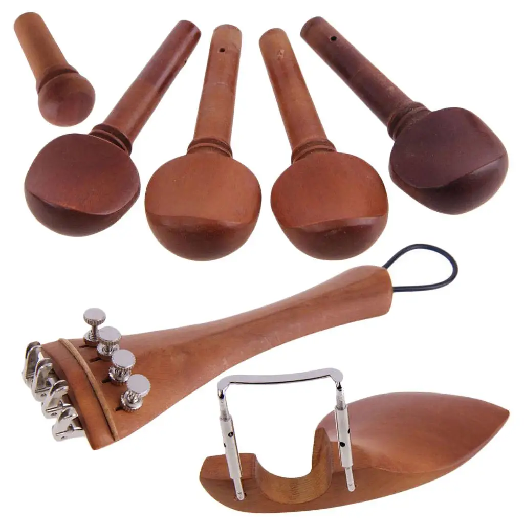 Full Set Violin Chinrest Jujube Wood Tuning Pegs Silver Screw Drawplate Tailpiece Tail Rope for 4/4 Violin Repair