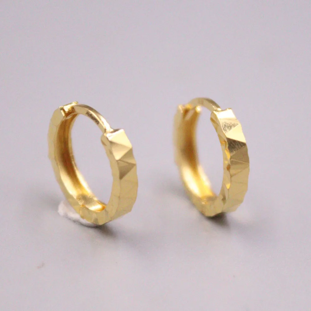 Real 18K Yellow Gold Earrings Hoop For Women Small Carved Line 13mm/1.71g Gift