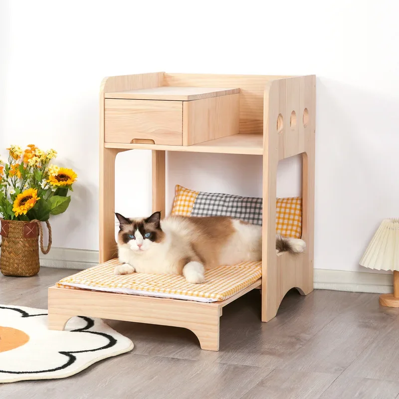 Detachable and Washable Wooden Pet Bed, Bedside Table, Universal for All Seasons in Summer, Furniture Products, Modern