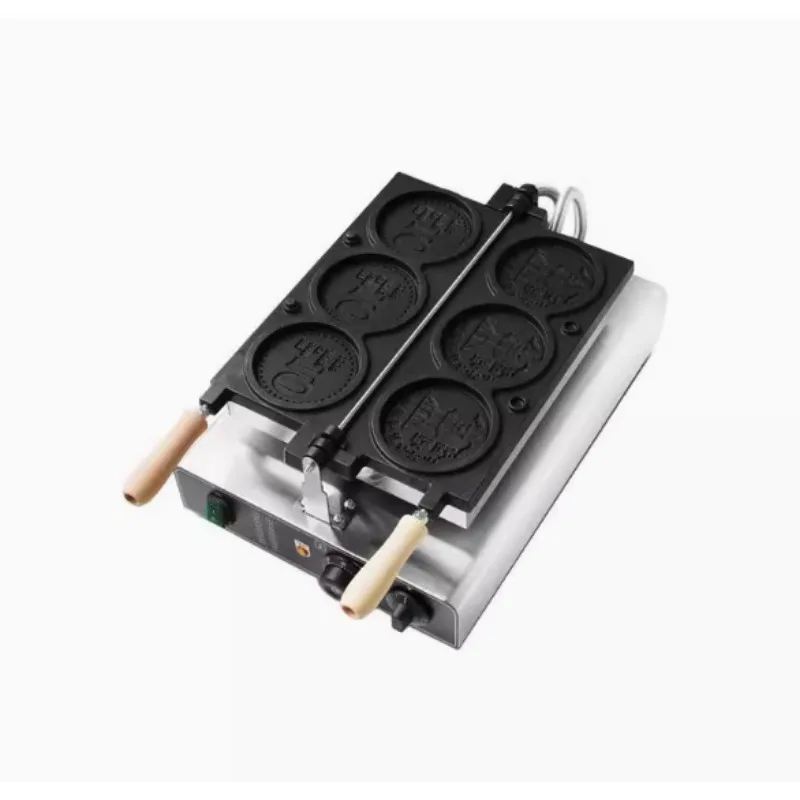 

Commercial 3pcs Non-stick Coating Korean Gold Coin Waffle Machine Cheese Bread Cartoon Coin Scones Waffle Maker Snack Equipment