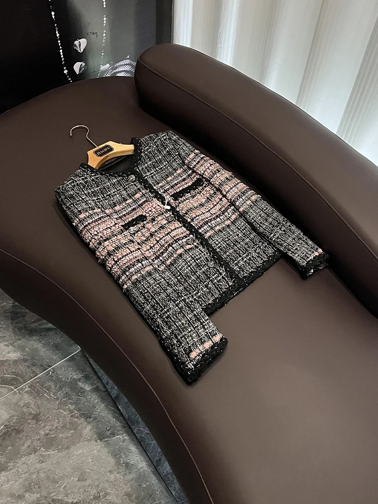 

Винтажная вязаная твидовая женская куртка с жемчужной цепочкой, зимняя коллекция Jaet 2025, верхняя одежда Long Sve Premium Quali