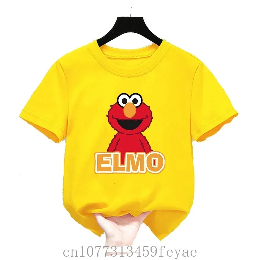 Summer Tops Cotton Cute Cartoon Kids T-Shirts Short Sleeve Tops Sesame Street Polyester Quick Dry Design Print Boys Girls Funny