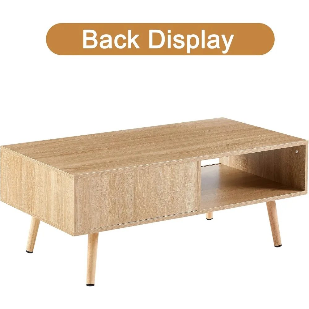 Midden Eeuw Moderne Salontafel Met Opslag, 41.3 Inch Rechthoek Houten Accent Middentafels