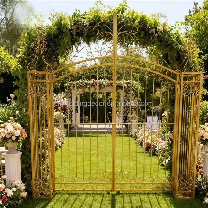 SMOOTH Garden Party Opening Door Wedding Metal Backdrop Arch Gold Gate Shape Metal Frame Backdrop Stand