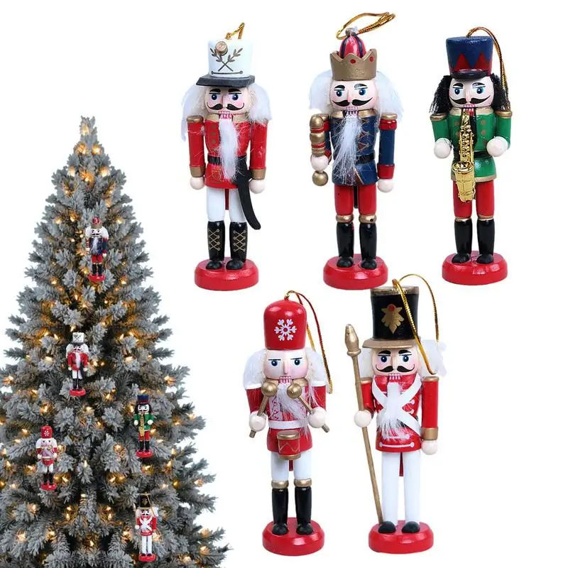 5pcs Nutcracker Christmas Ornament   Christmas Mini  Nutcracker Decor Wooden Nutcracker Puppet Figure Home  Decoration Supplies