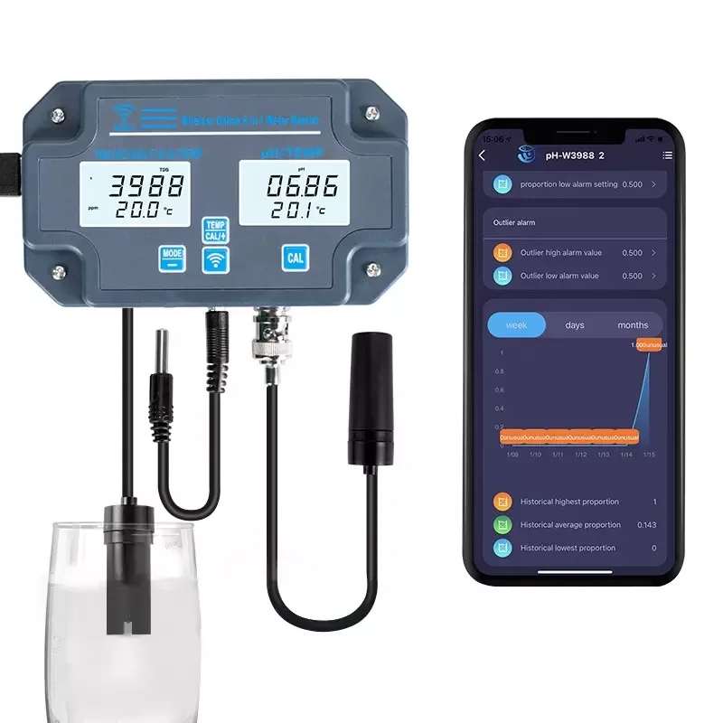 PH-3988 Tuya APP Online Smart Monitor Wifi Water Quality Tester 6 in 1 Salt S.G.Temp PH EC TDS Meter for Aquariums