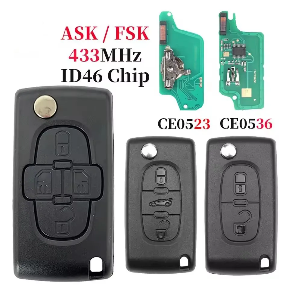 

Xuri 2/3/4BT для Peugeot 307 308 408 Partner для Citroen C4 C5 C3 Berlingo Xsara откидной дистанционный ключ ASK FSK 433 МГц CE0523/0536