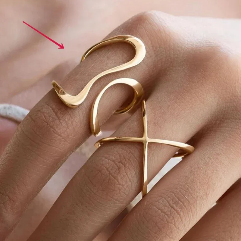 حلقة مفتوحة لامعة من الفولاذ المقاوم للصدأ على شكل خاص ، حلقة هندسية بلون ذهبي بسيط #1