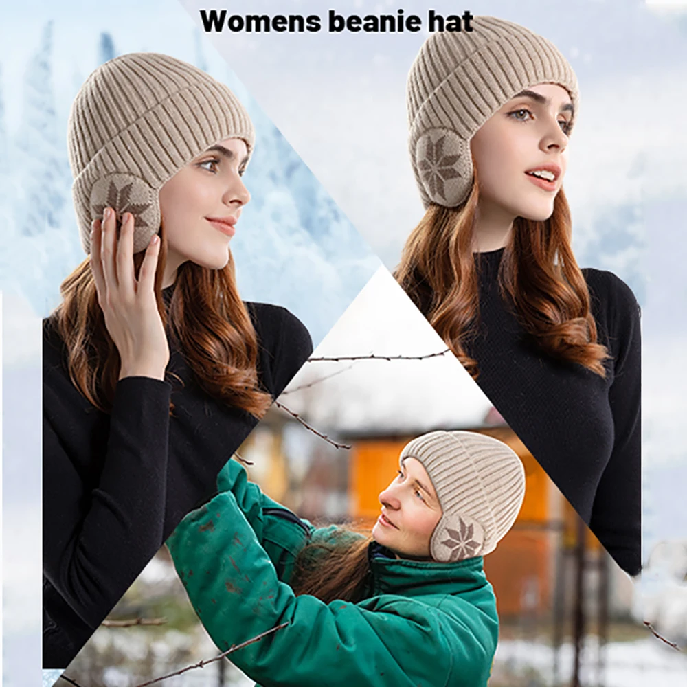 

1 Piece Add Fur Lined Winter Knitted Hat With Ear Protector Fashion Beanie Hats For Men Women Outdoor Classic Keep Warm Cap
