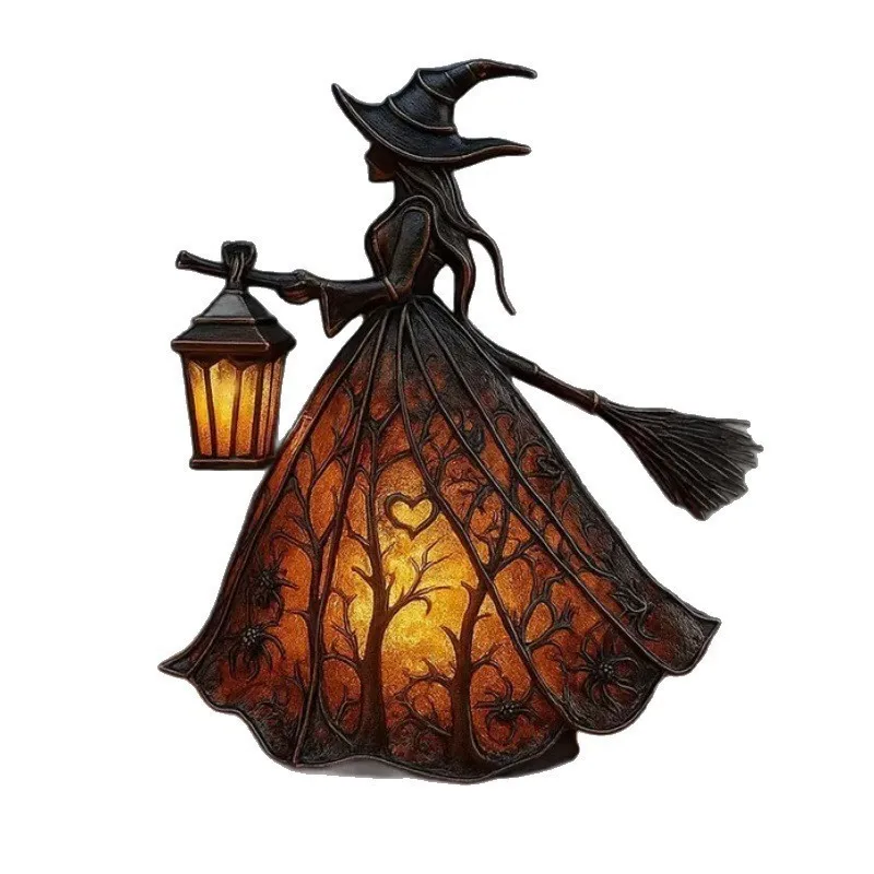 Witch Resin Tabletop Night Light with USB Powered Glow Halloween Decor for Goth Party Table Mantel Shelf Horror Movie Night