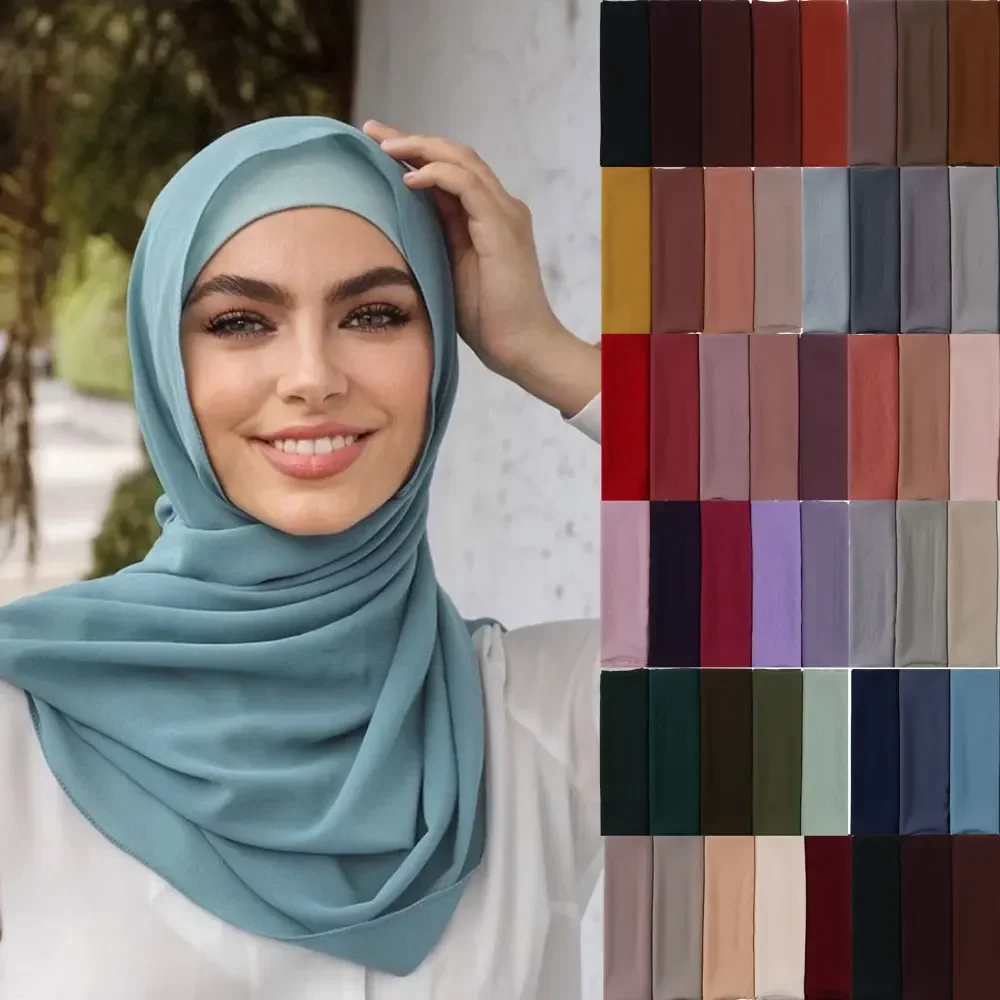 Mulheres Chiffon Hijab Xale Boa Costura Suave Georgette Hijabs Malásia Chiffon Hijabs Xales Faixa de Cabeça Muçulmano Borong Tudung