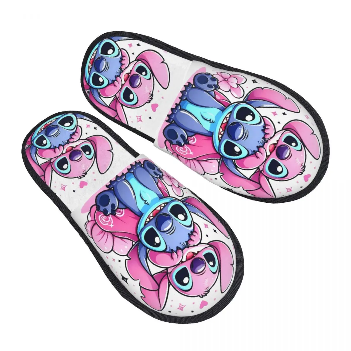 Stitch With Angel Love Winter Plush Slippers Bedroom Cute Cartoon Koala Soft Memory Foam Slippers Anti Slip