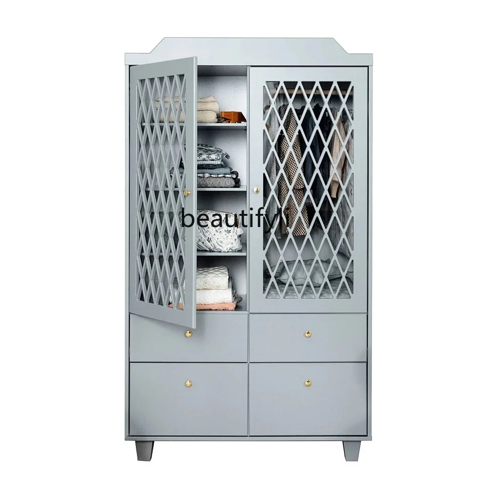 

Solid Wood Wardrobe Simple Modern Storage Small Apartment Sliding Door Locker European Style White