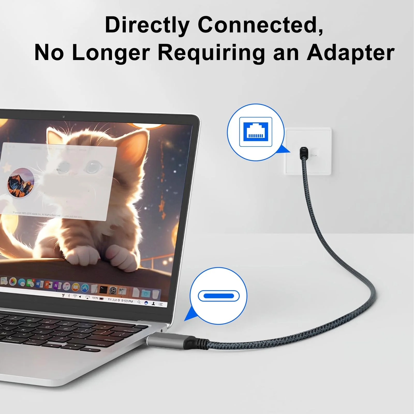 1.8m Internet LAN Network Cable Directly Connected USB Type-C To Ethernet Cable Compatible for Laptop Desktop PC Switch Windows