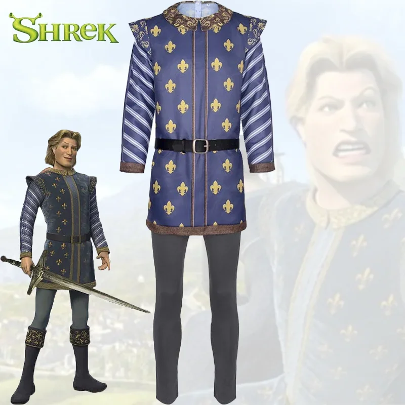 Disfraz de Cosplay de monstruo Shrek de película de Anime, uniforme de actuación del Príncipe, trajes de juego de rol para fiesta de Halloween, conjunto para hombres adultos