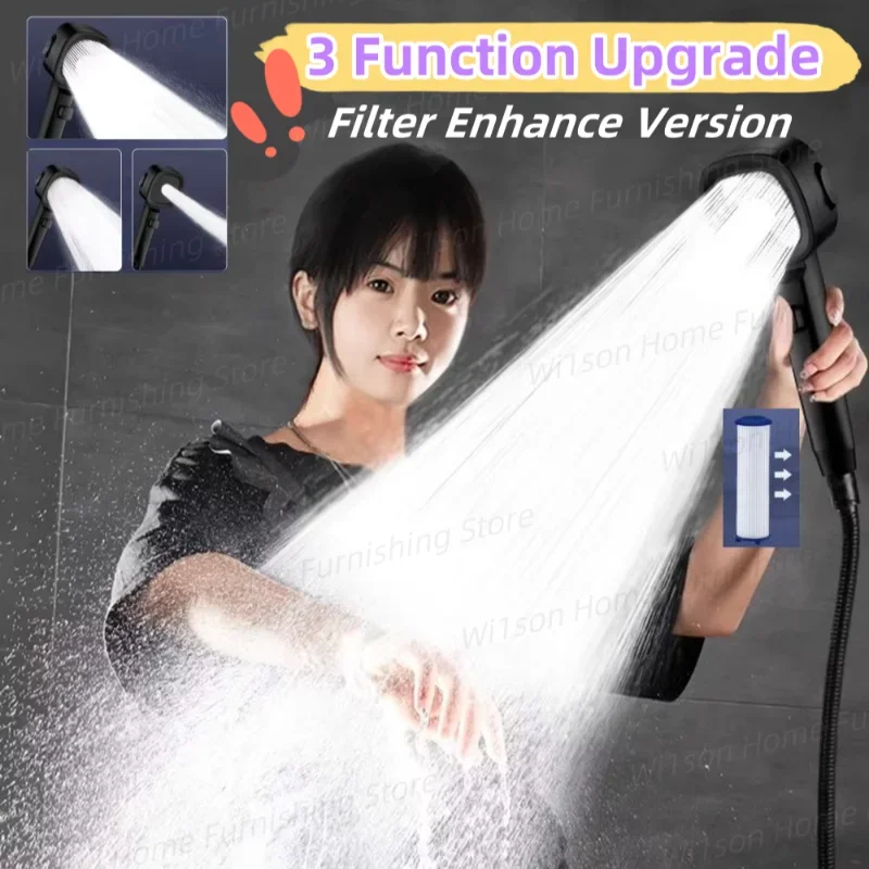 

Душевая лейка с 3 режимами, высоким давлением и экономией воды, регулируемая, с кнопкой остановки воды, массажный распылитель, аксессуары для ванной 2026