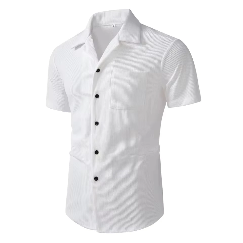 

2025 Summer New Fashion Men's Solid Color Casual Trendy Loose Short Sleeve Turn-down Collar Shirts Male Clothes for Beaches