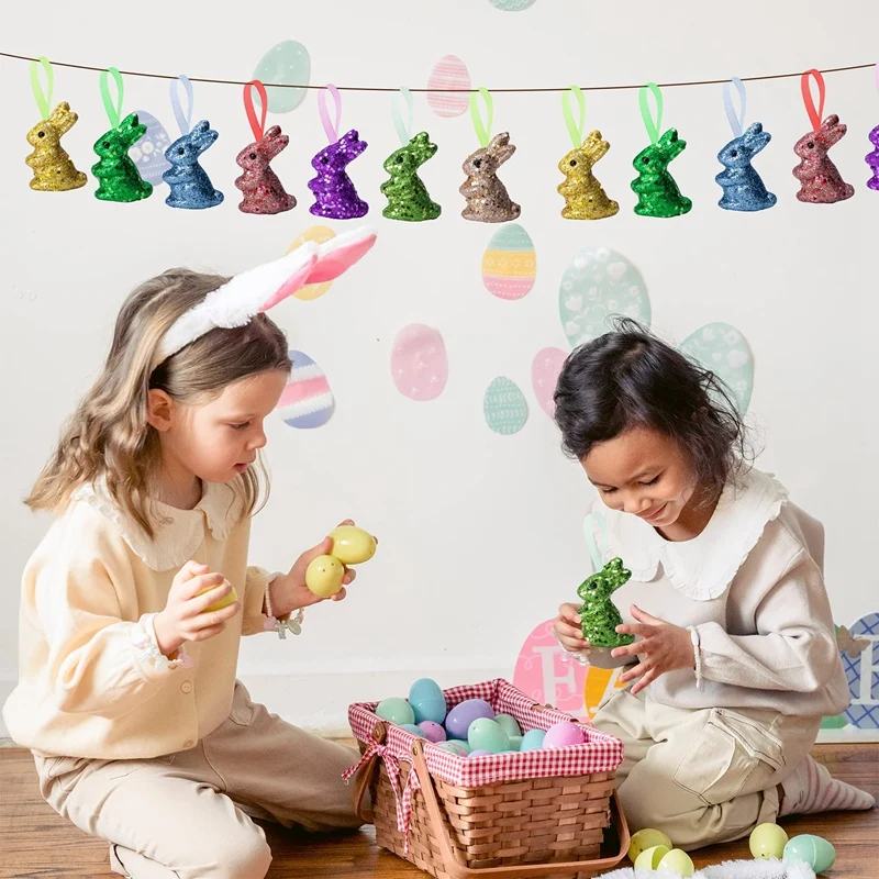 14 szt. Pianka wielkanocna brokat królik ozdoba brokat królik wiszący Ornament dla przyjęcie wielkanocne materiały dekoracyjne DIY prezent