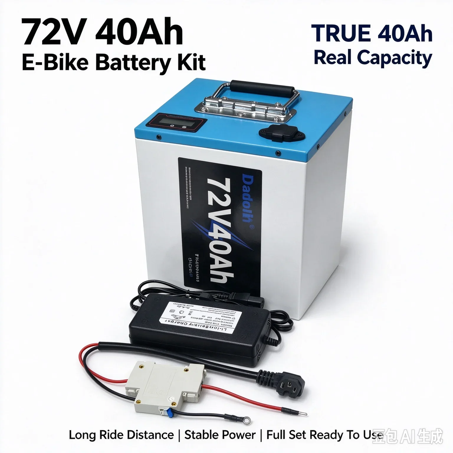 Batteria al litio NMC 72V40Ah, 60V40Ah, 48V30Ah per moto elettrica, con BMS integrato, motore ≤1500W-3500W, set completo con caricabatterie e interruttore automatico