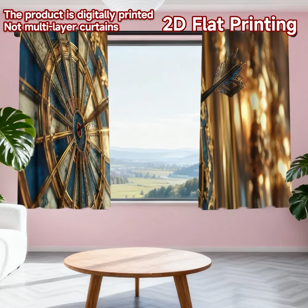 

2D flat printing 2pcs Scene Curtains Golden Dartboard Bullseye Digital Printed Polyester Drapes Festive Holiday Use for