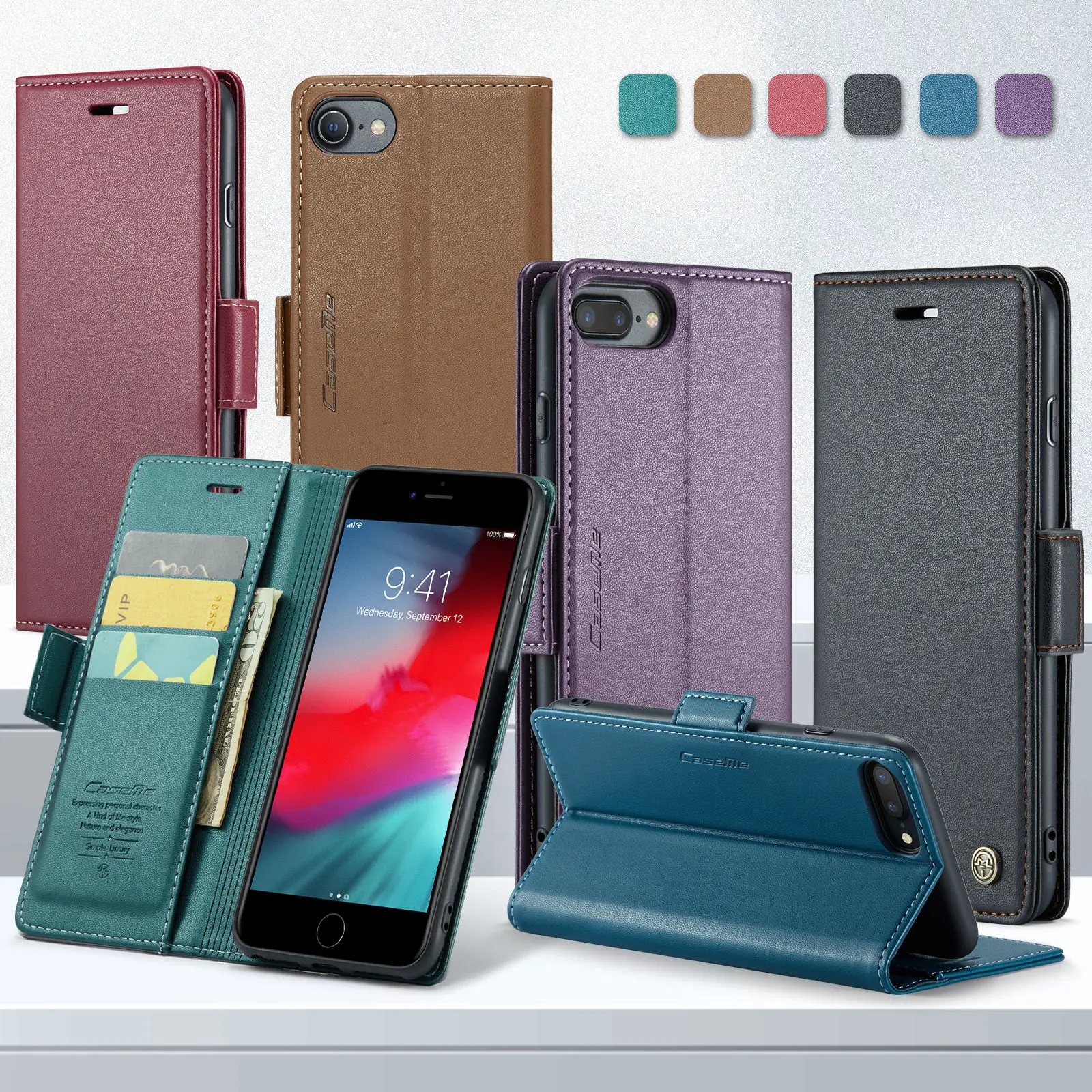 CaseMe Wallet Case for iPhone XS Max XR 8/7/6 Plus SE 2022 Magnetic Credit Card Holder Premium PU Leather Flip Case Cover