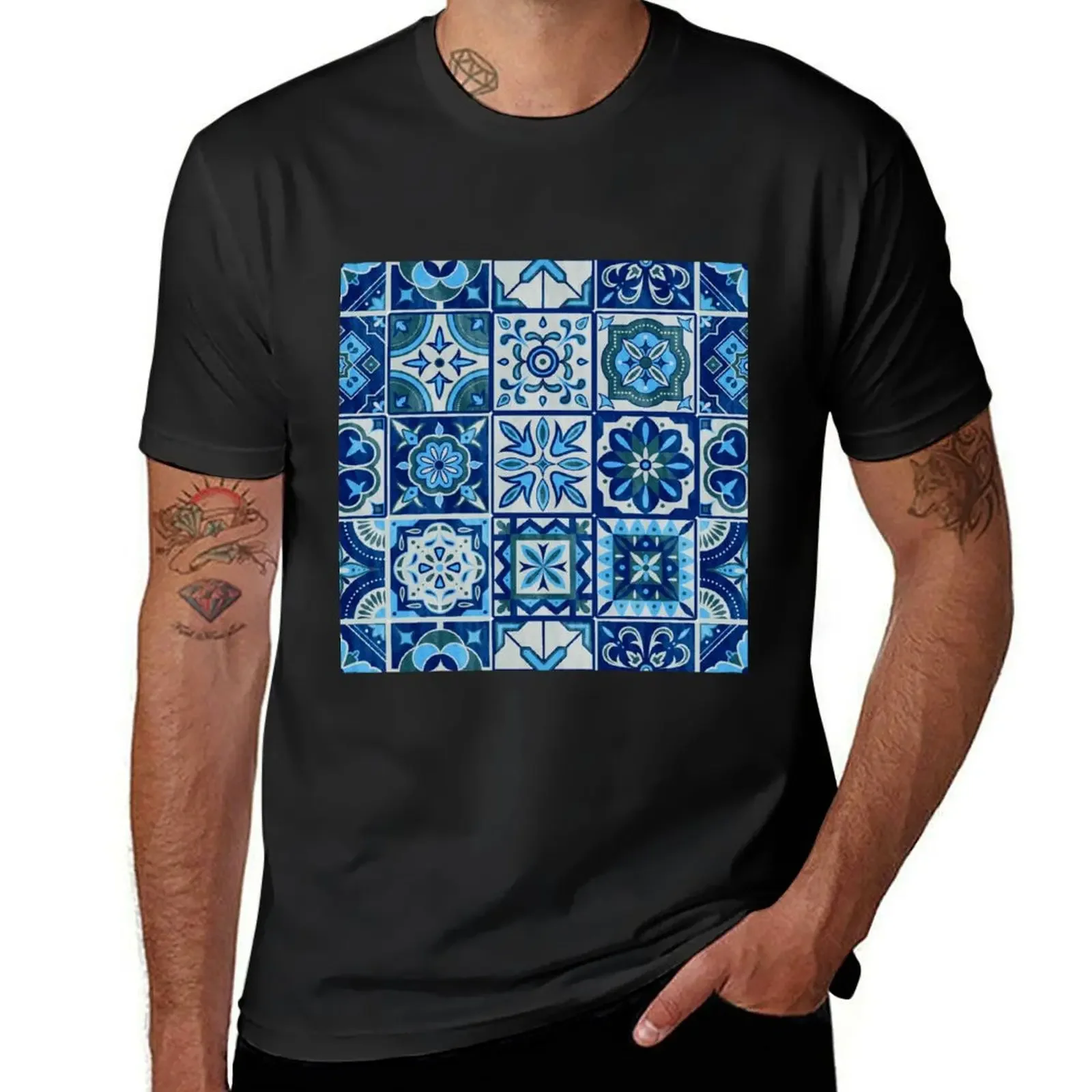 Portuguese Azulejos Blue Square Tiles T-Shirt custom t shirt for a boy funny t shirts for men