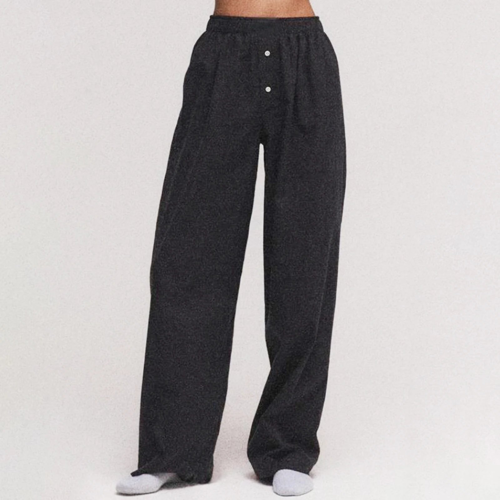 Vrouwen Y 2K Oversized Broek Losse Wijde Pijpen Casual Effen Kleur/Streep Print Elastische Heupbroek Voor Werk Op Kantoor Streetwear