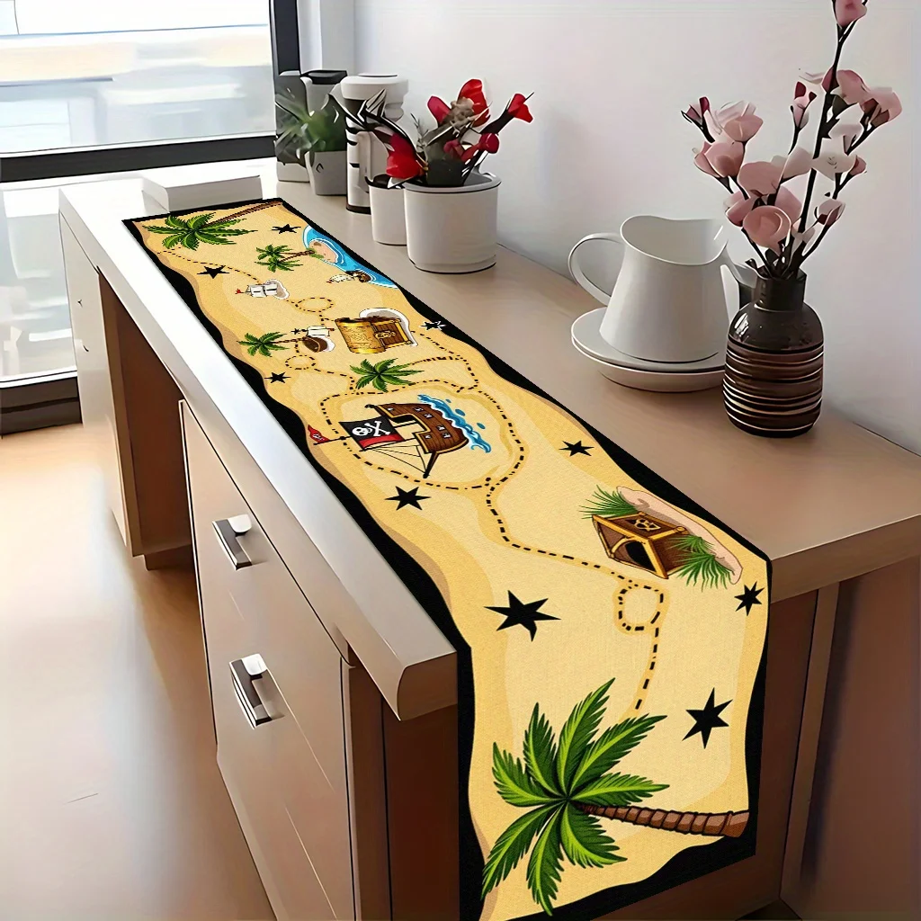 Vintage Pirate Treasure Map Table Runner - Rectangular Table Cover for Summer Outdoor Garden, Wedding, Holiday Parties & Dining