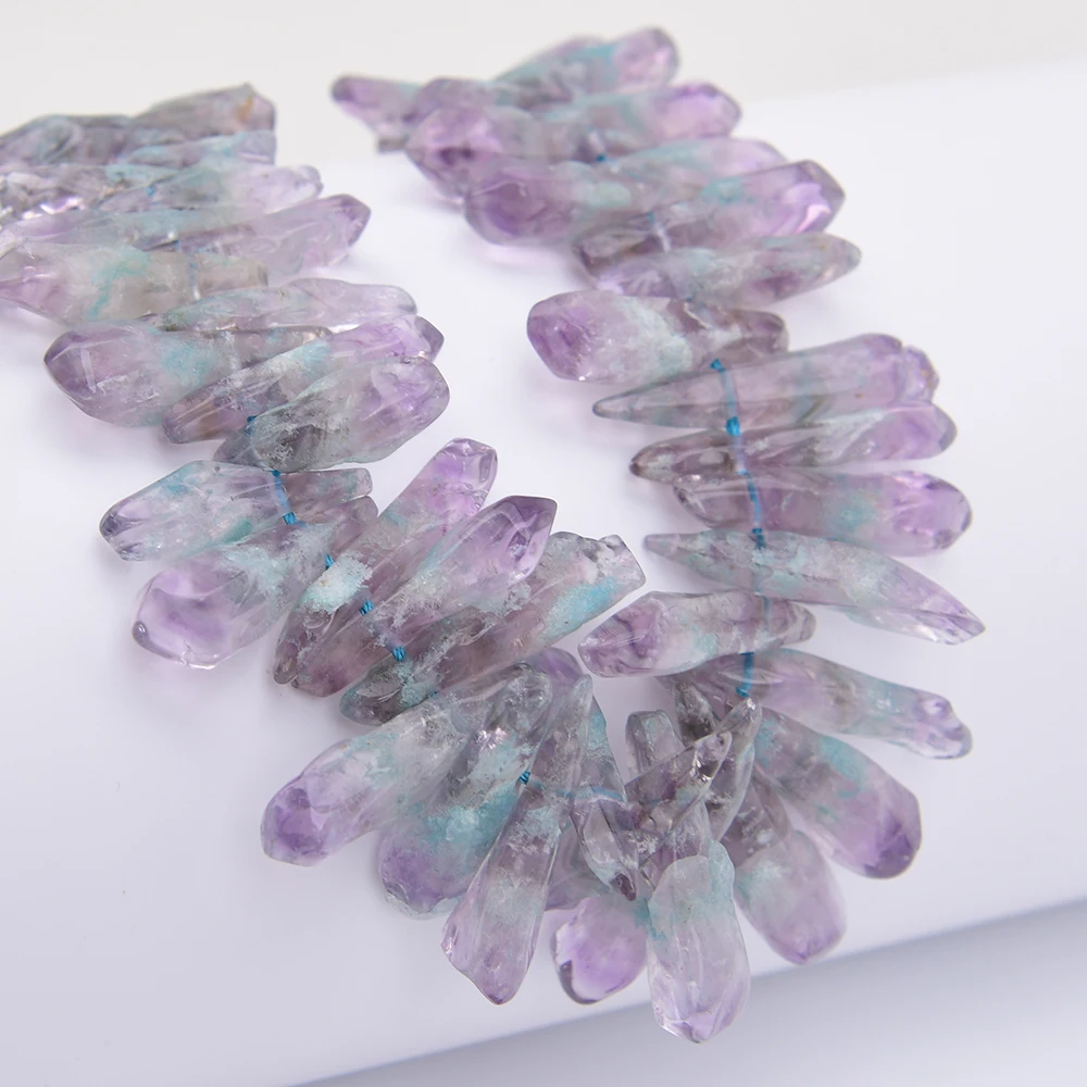 APDGG Natural Amethyst With blue quartz crystal side hole semi precious ston Loose Beads Jewelry Making DIY