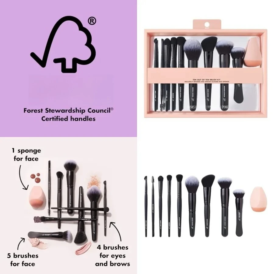 

10 Piece Brush Kit, Brushes For Face Makeup, Eyes, Brows & More, Made With Synthetic Bristles, Vegan & Cruelty-Free