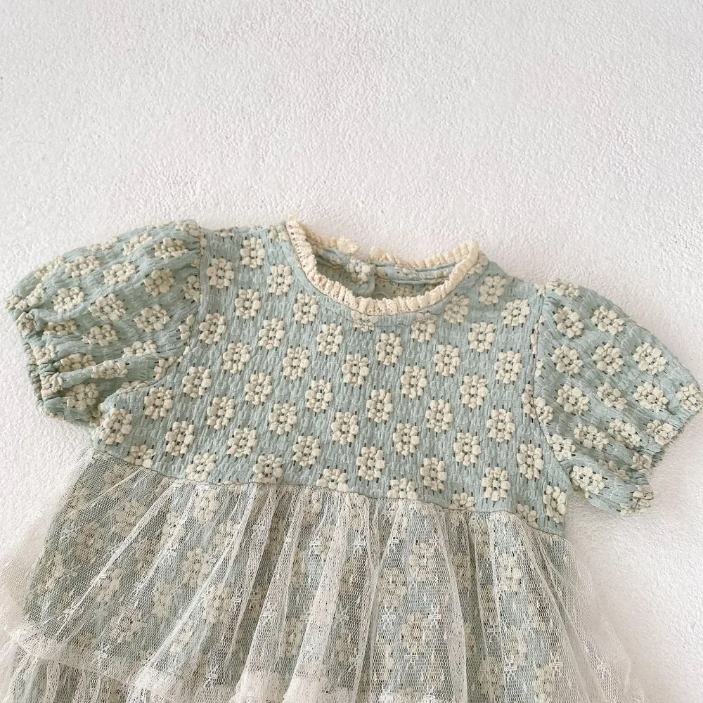 Newborn Princess Short Sleeve Daisy Flower Skirted Bodysuit Outfits Birthday Party Clothes Summer Baby Romper 0-2Years