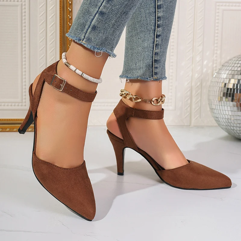 Neue High Heels für Damen, Stiletto-Absätze, spitze Zehen, Slingback, hohler Rücken, farblich abgestimmt, modische und sexy Straßenparty