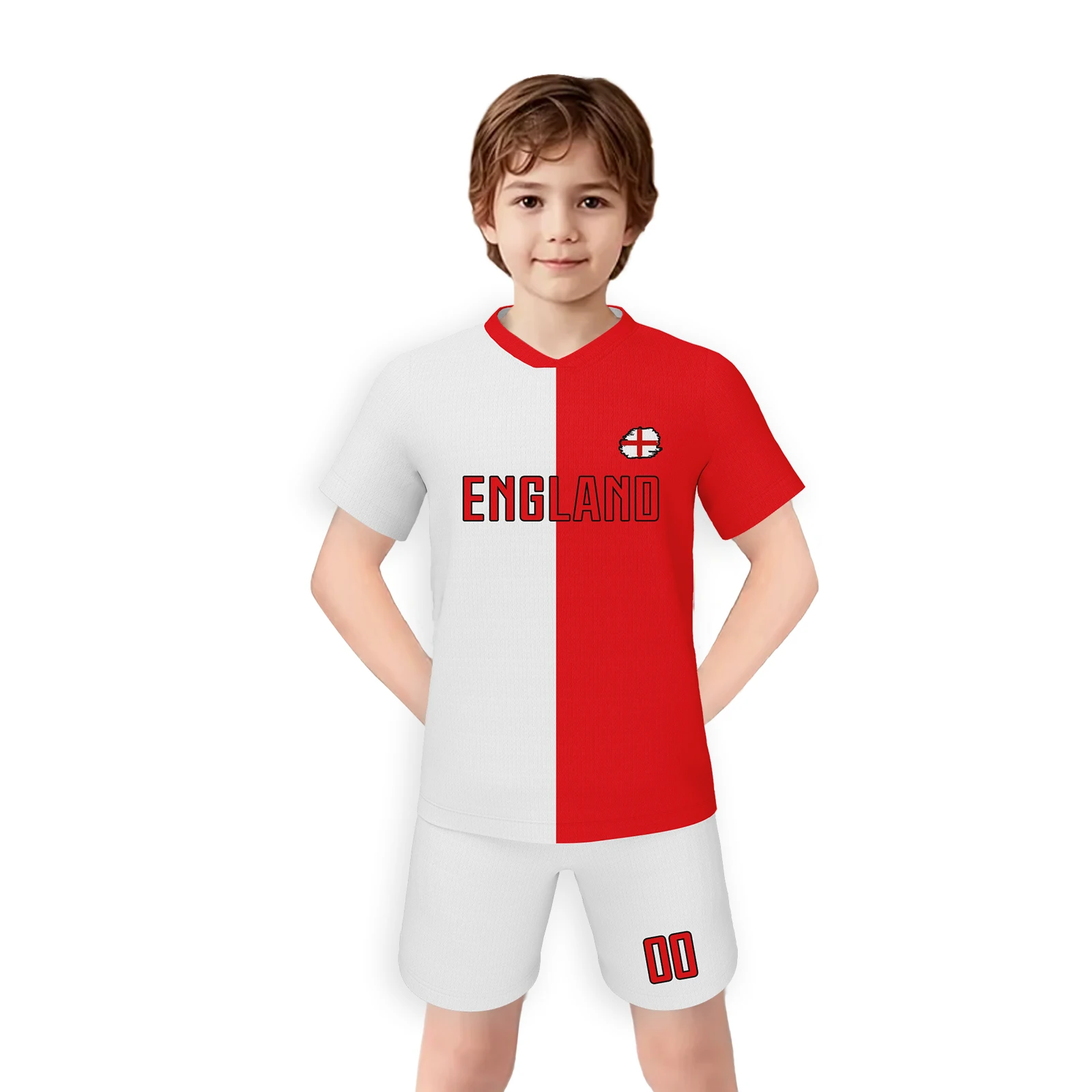 

England Style Soccer Uniform for Kids Custom Youth Jersey and Shorts Kit with Name & Number Personalized Football Kit for Match