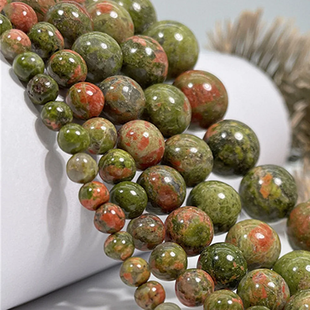 Natural Stone Flower Greenstone Jades Loose Beads 4 6 8 10 12mm for Jewelry Making DIY Necklace Bracelet Women's Earrings