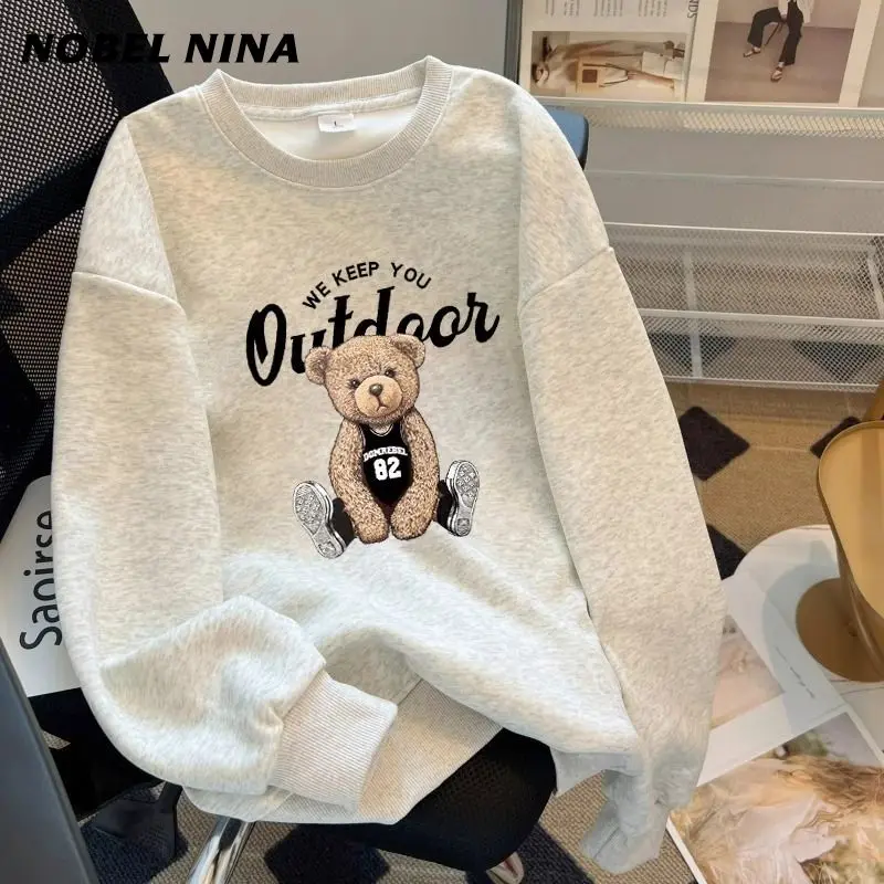 Autumn Winter Fashion Y2k Cartoon Printed Hoodies O-neck Long Sleeve Top Pullovers Women Clothing Casual Loose Sweatshirts