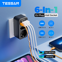 TESSAN Double Plug Wall Socket Extender with 3 USB Ports 1 Type C EU Plug Socket Adapter Vertical Wall Charger for Home Travel