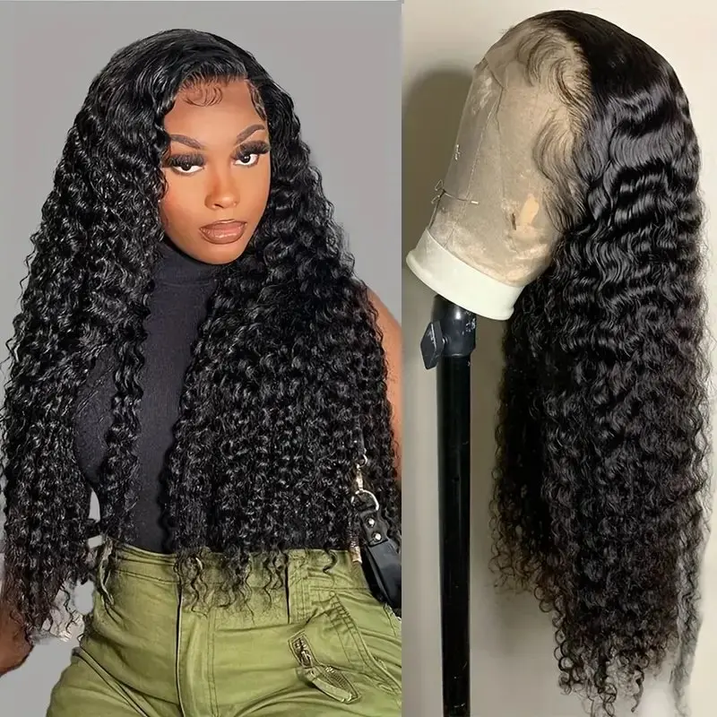 Rosabeauty Deep Wave Nature Color HD Lace Front Wig 13x4 13X6 Lace Front Human Hair Wig Prebleached Curly Wig 250 Density