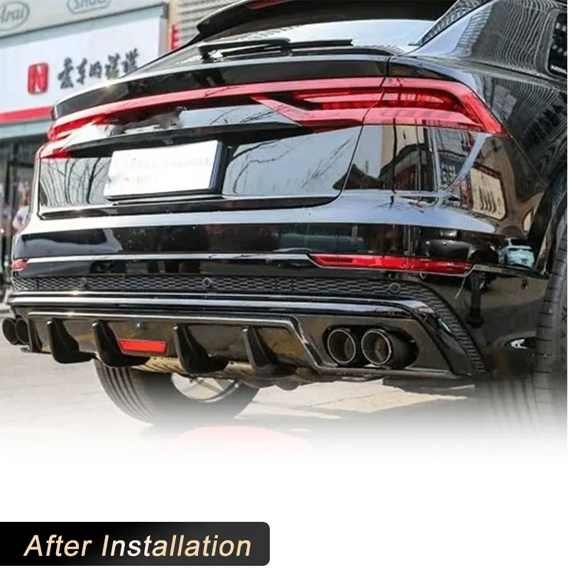 Labbro diffusore per paraurti posteriore per auto in fibra di carbonio con luce per Audi Q8 Sport SQ8 2021 2022 Kit corpo spoiler per diffusore